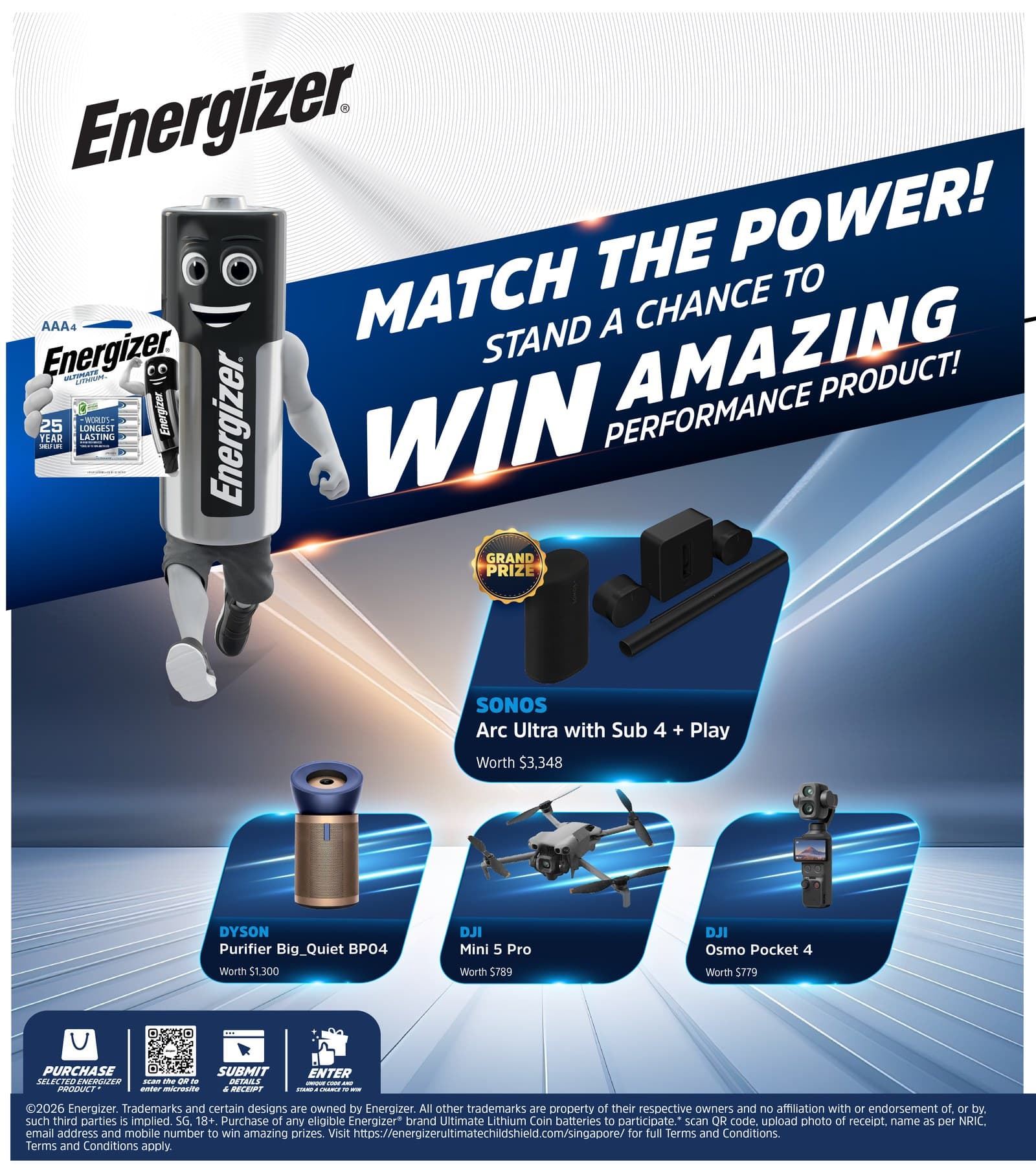 Energizer Match the Power campaign key visual with prize line-up